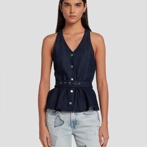 7 For All Mankind Denim Lustre Tailored Vest Peplum Top Belted